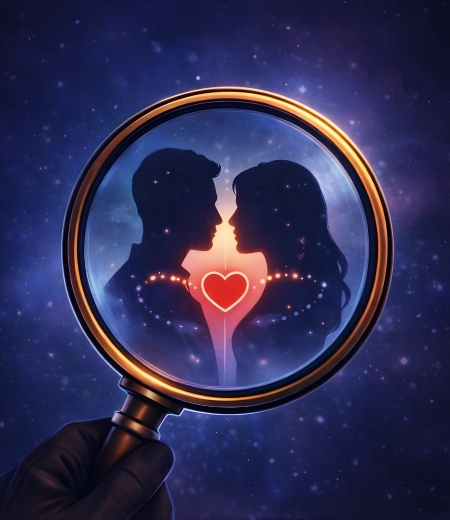 Agencja doboru partnerów – symboliczne dopasowanie pary widzianej przez lupę, indywidualne poszukiwanie relacji